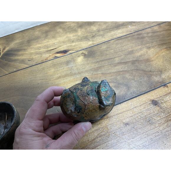 Set Of 2 Vintage Japanese Brass Owl Mid-Century Era Cast Iron - Picture 11 of 12